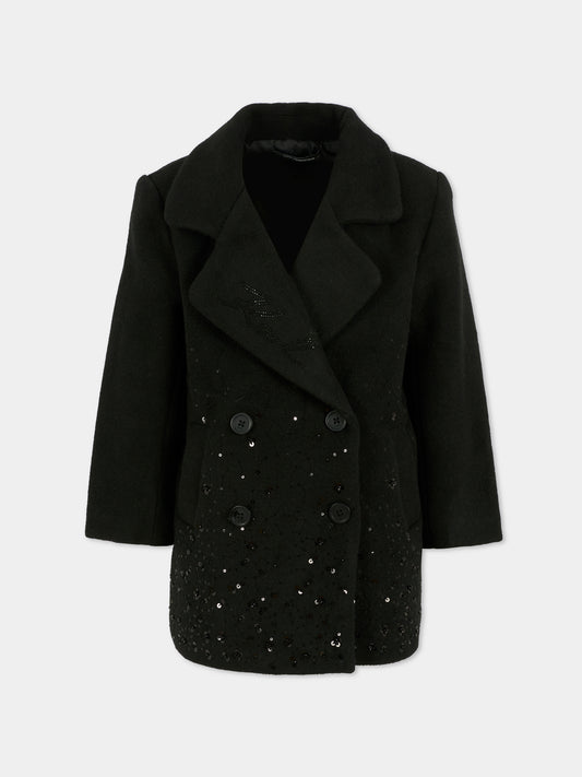 Cappotto nero per bambina con logo,Karl Lagerfeld Kids,Z30604 09B