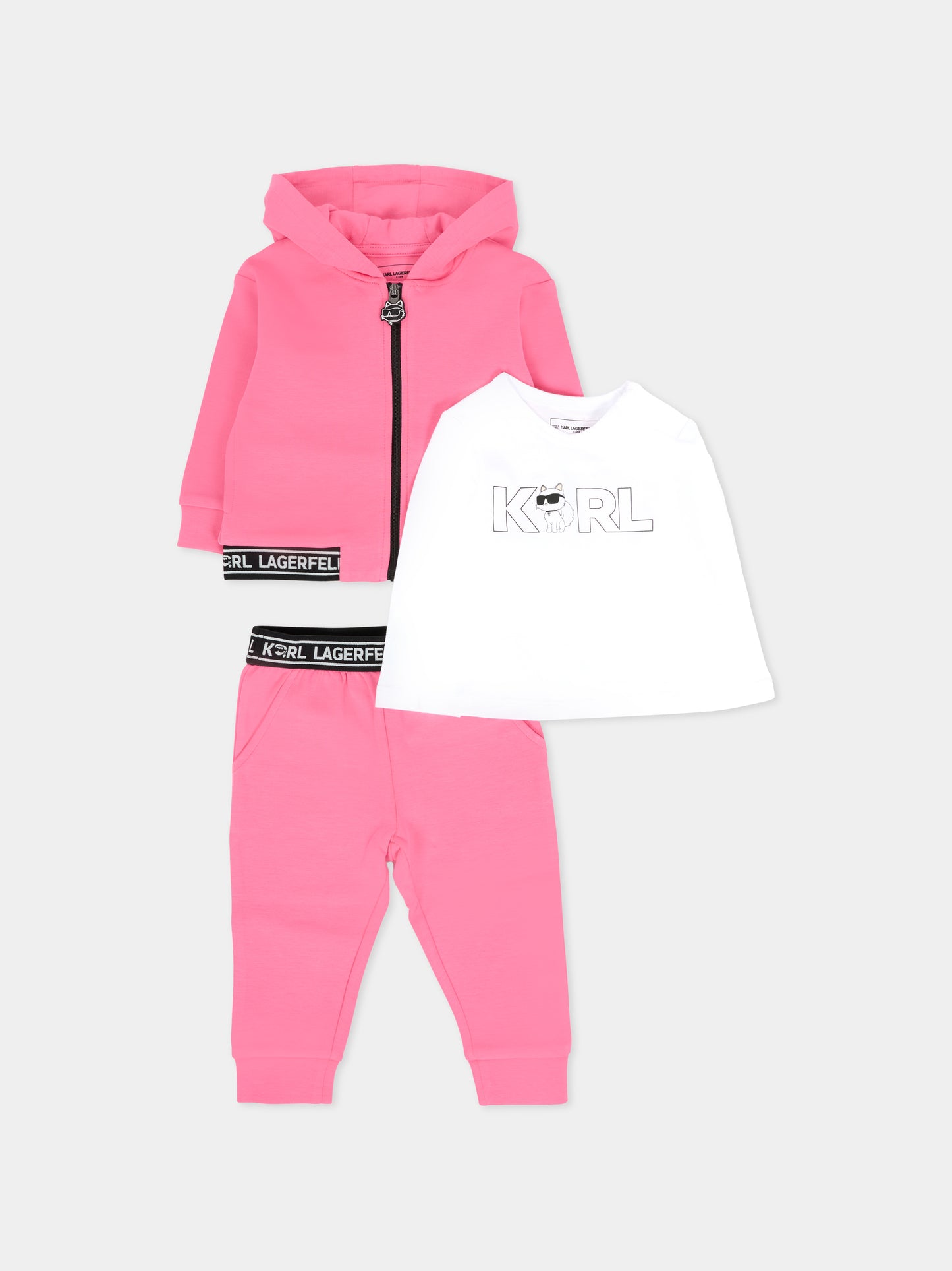 Completo rosa per neonata con stampa Choupette,Karl Lagerfeld Kids,Z30649 48V