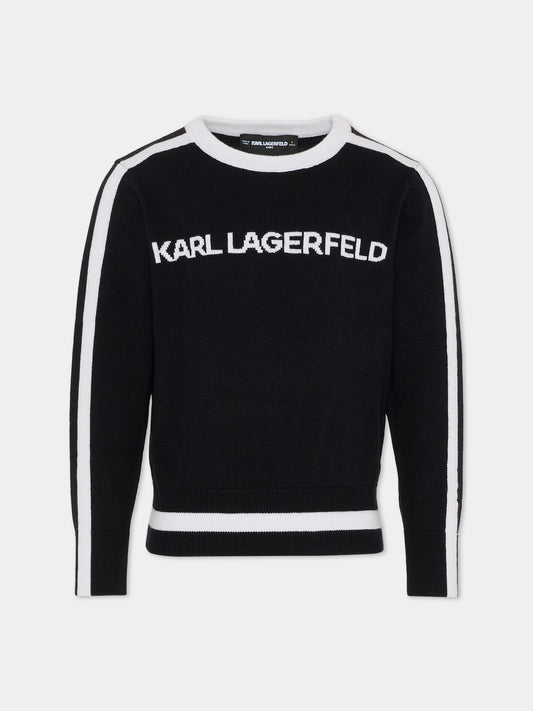 Maglione nero per bambina con logo,Karl Lagerfeld Kids,Z30936 M41