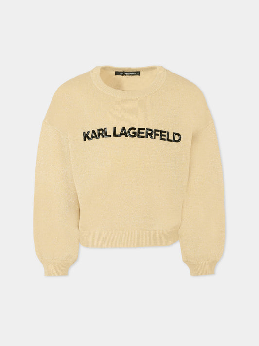 Maglione oro per bambina con logo,Karl Lagerfeld Kids,Z30937 576