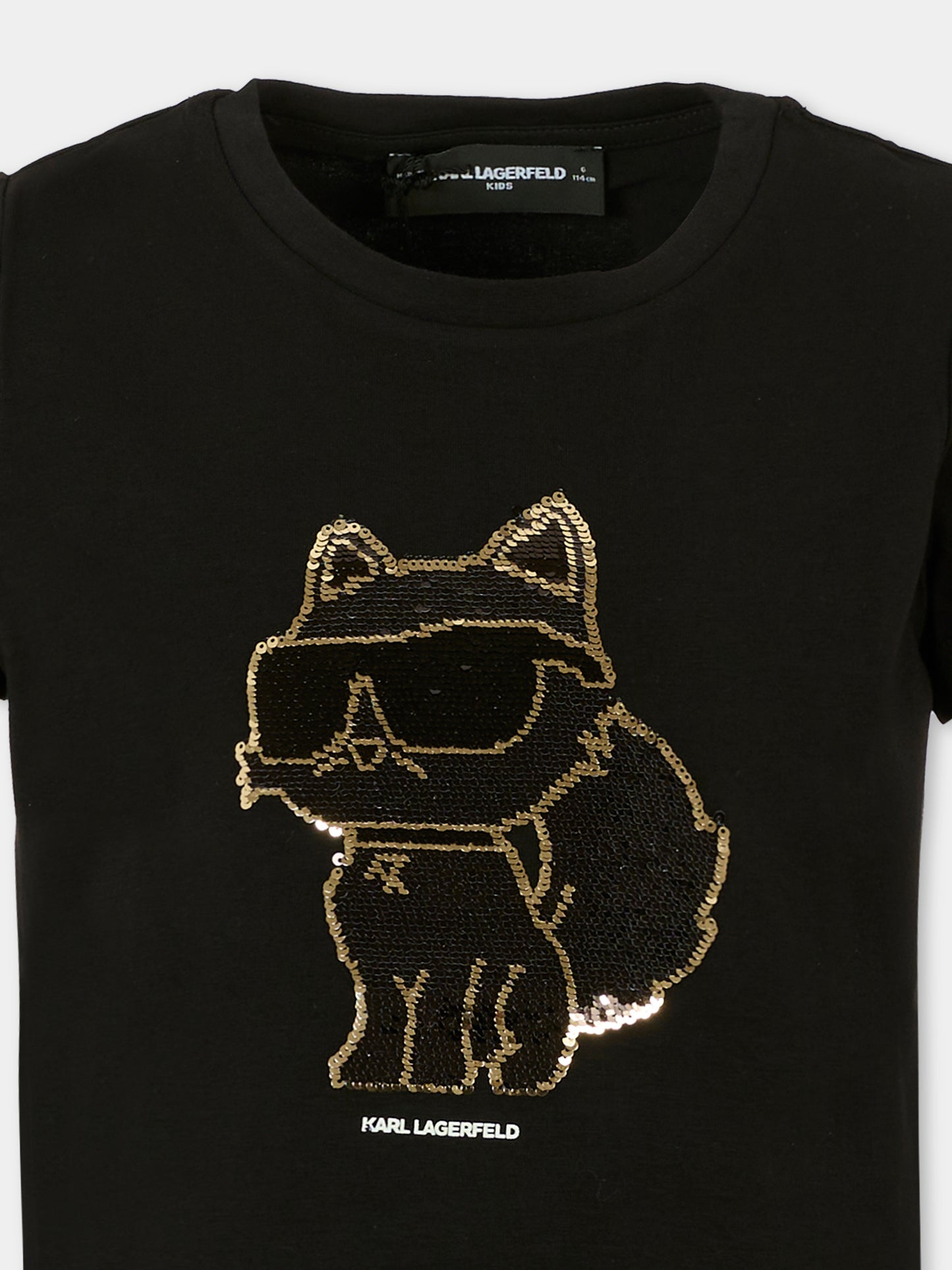 T-shirt nera per bambina con Choupette e paillettes,Karl Lagerfeld Kids,Z30944 09B