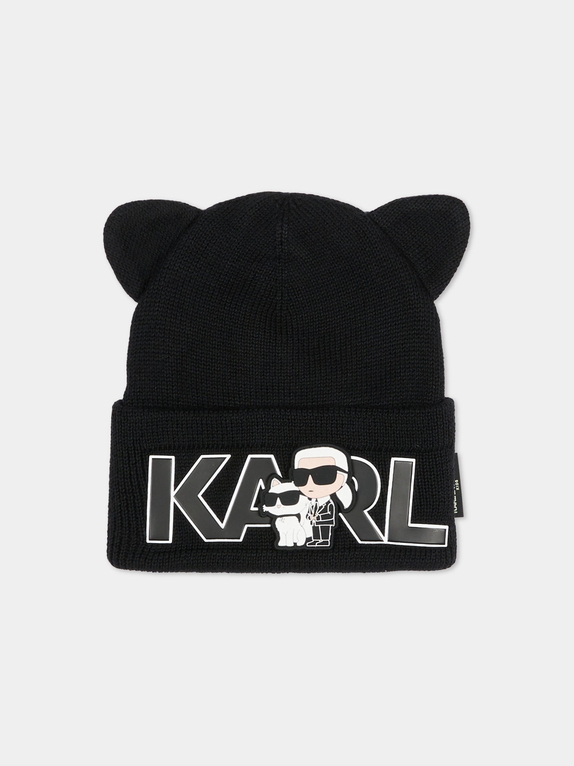Berretto nero per bambina con Choupette e Karl Lagerfeld,Karl Lagerfeld Kids,Z31012 09B