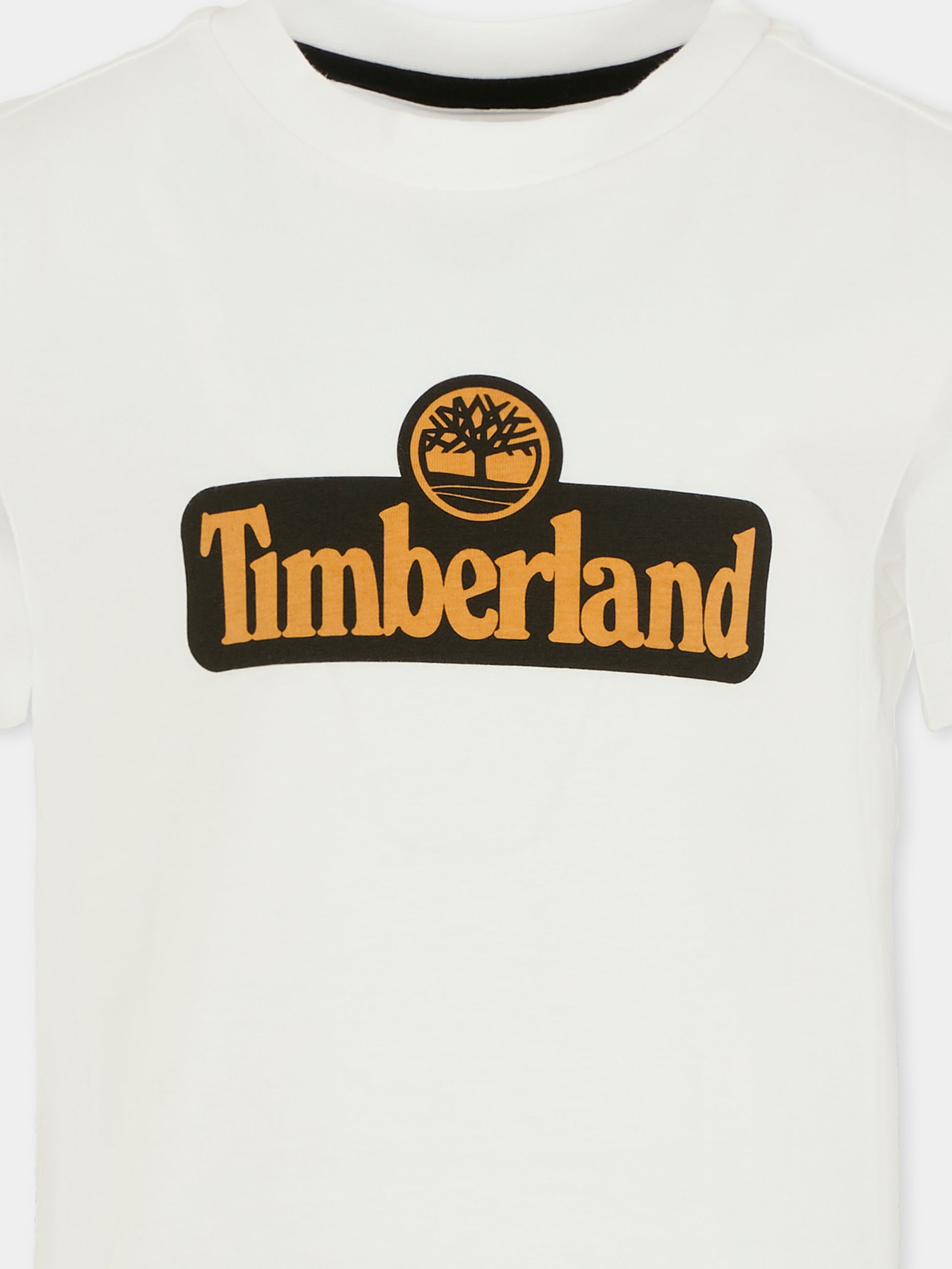 T-shirt bianca per bambino con logo arancione,Timberland,T60212 N50