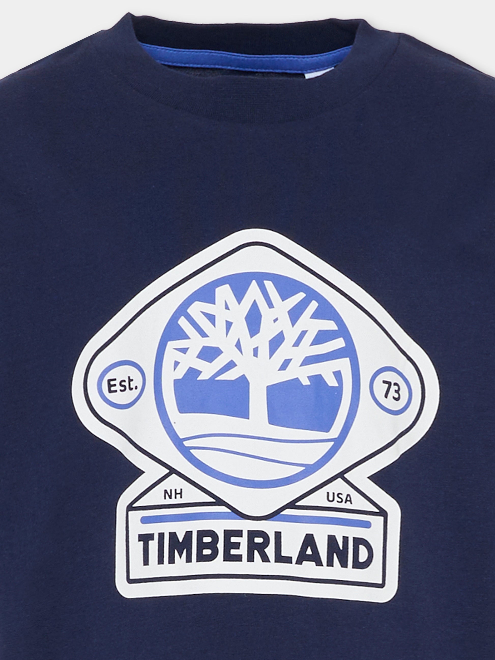 T-shirt blu per bambino con logo,Timberland,T60530 85T