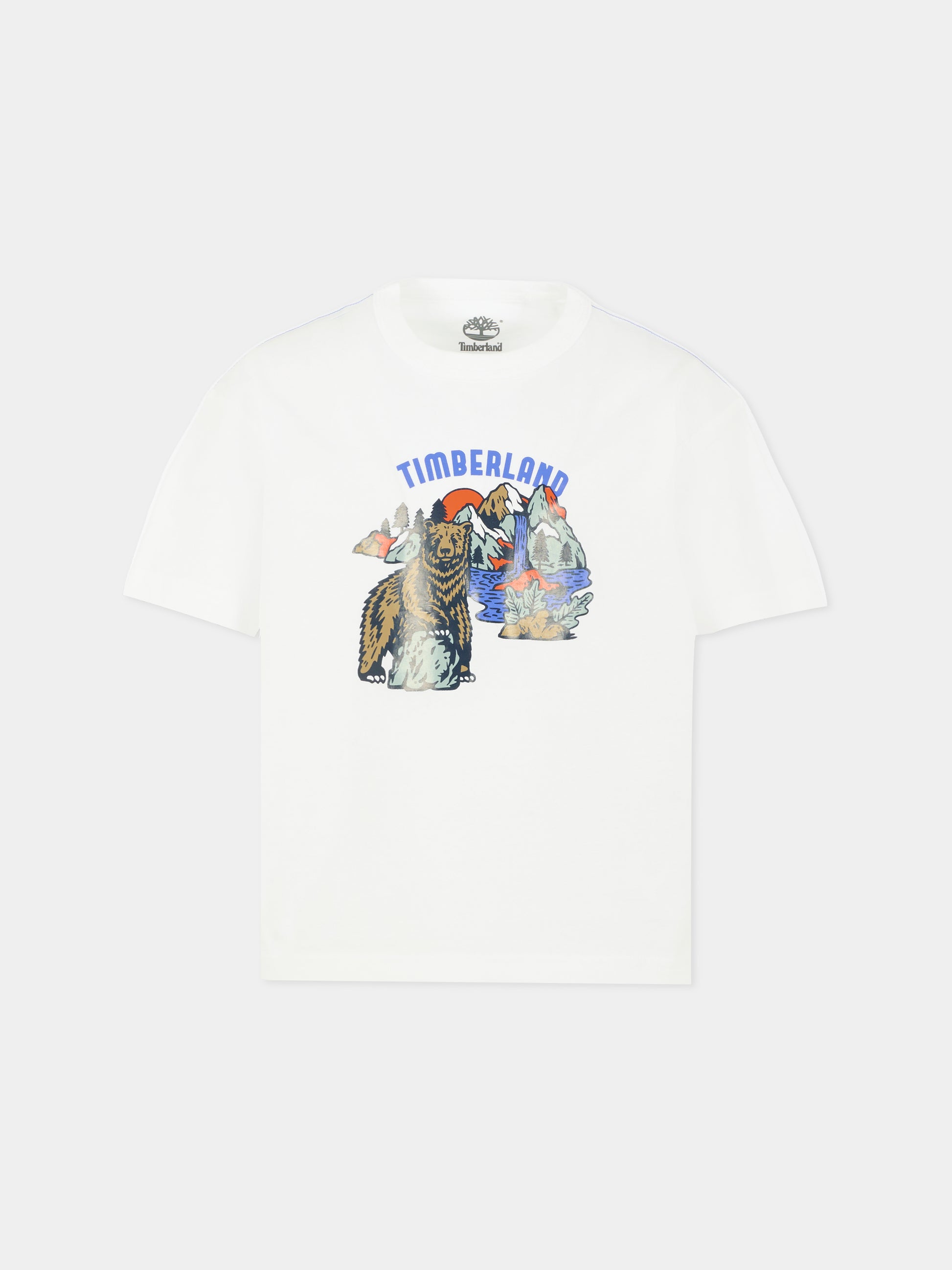 T-shirt bianca per bambino con orso,Timberland,T60536 10P