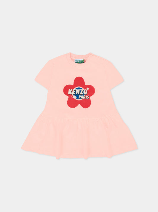 Vestito rosa per neonata con papavero,Kenzo Kids,K61267 47H