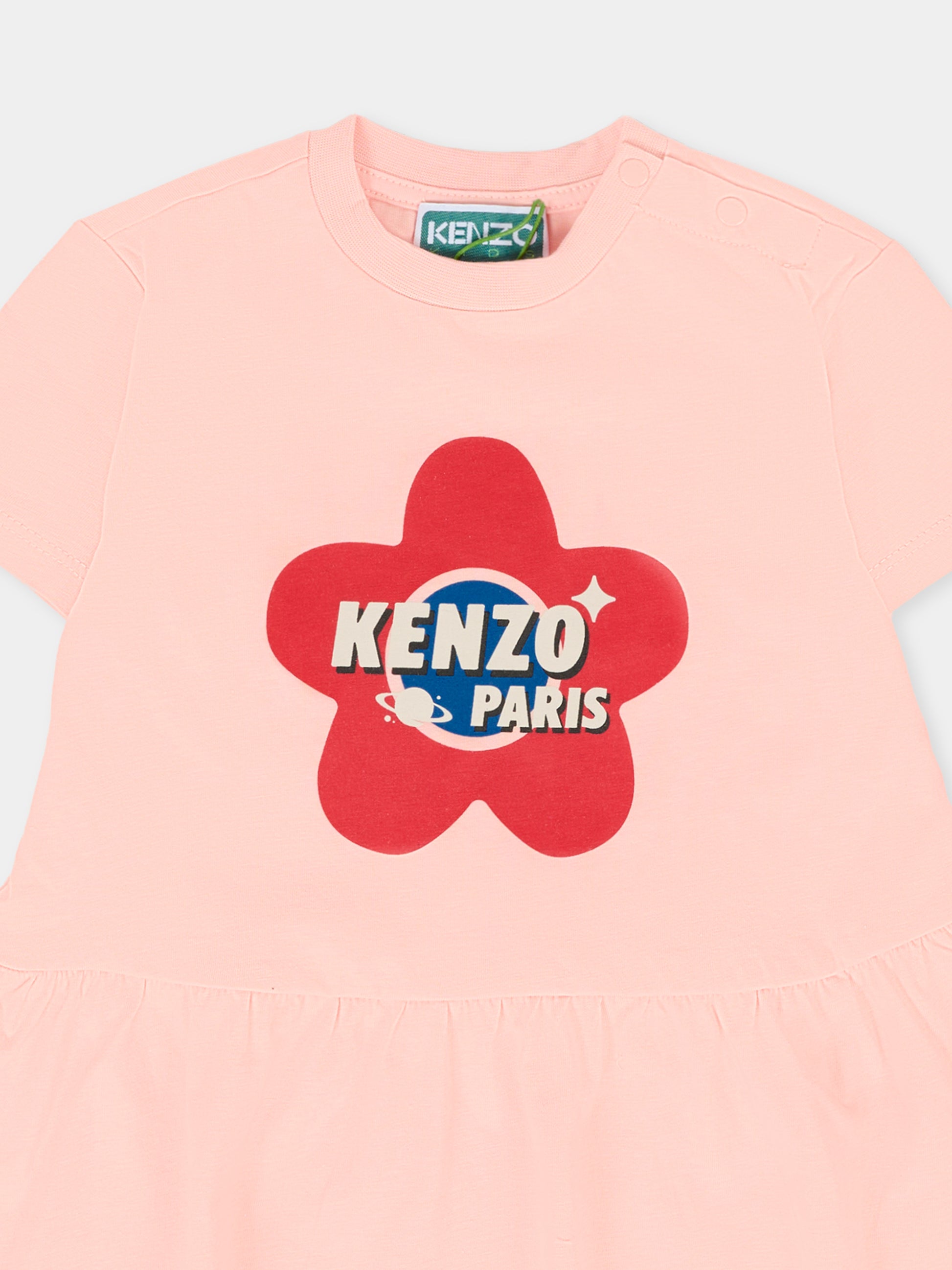 Vestito rosa per neonata con papavero,Kenzo Kids,K61267 47H