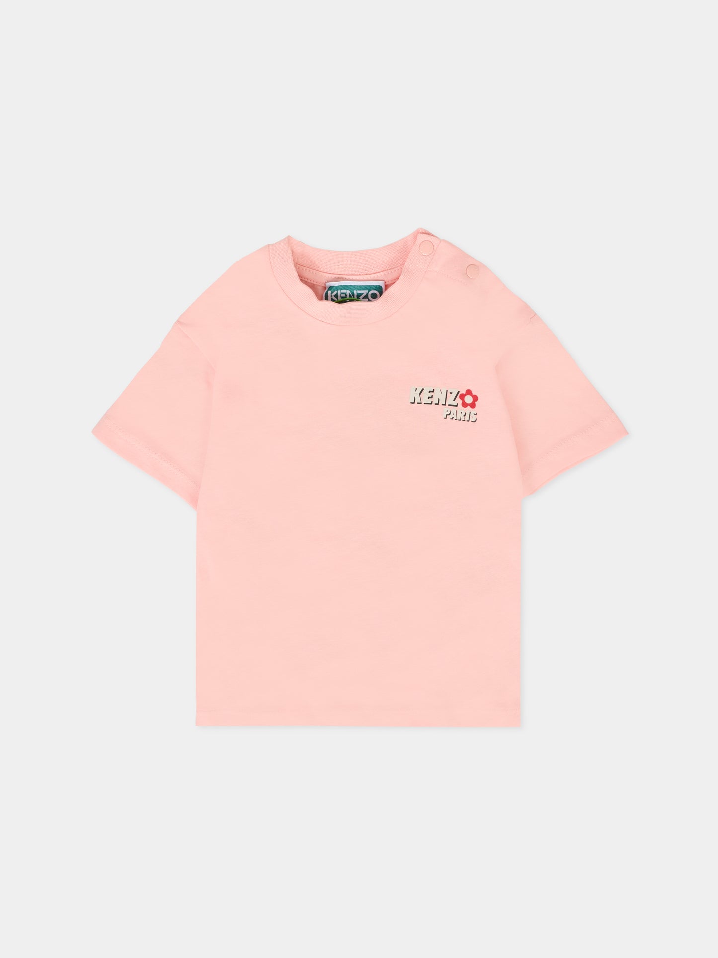 T-shirt rosa per neonata con papavero,Kenzo Kids,K61278 47H