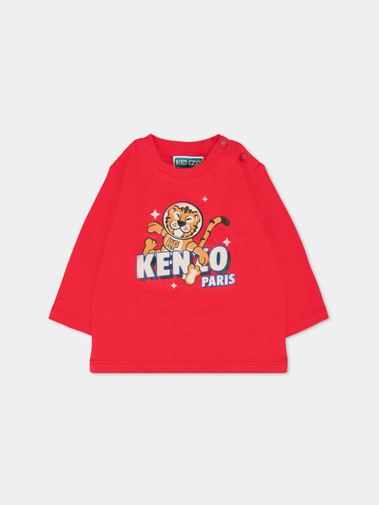 T-shirt rossa per neonato con tigre,Kenzo Kids,K61302 968