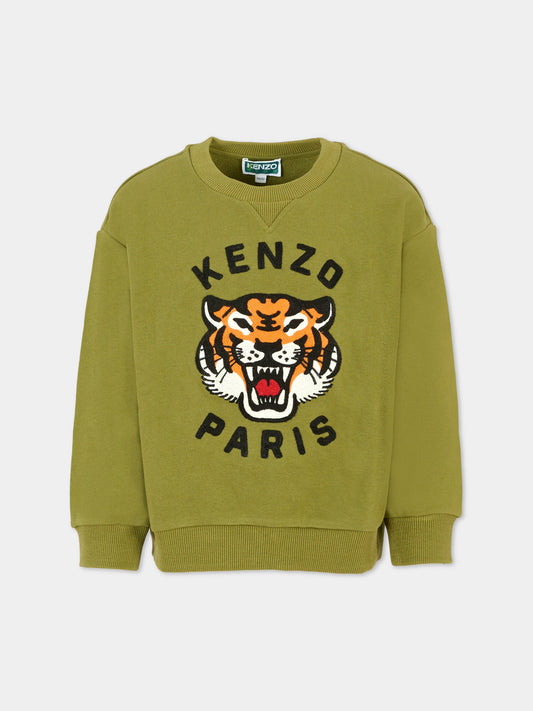 Felpa verde per bambino con Lucky Tiger,Kenzo Kids,K61432 64T