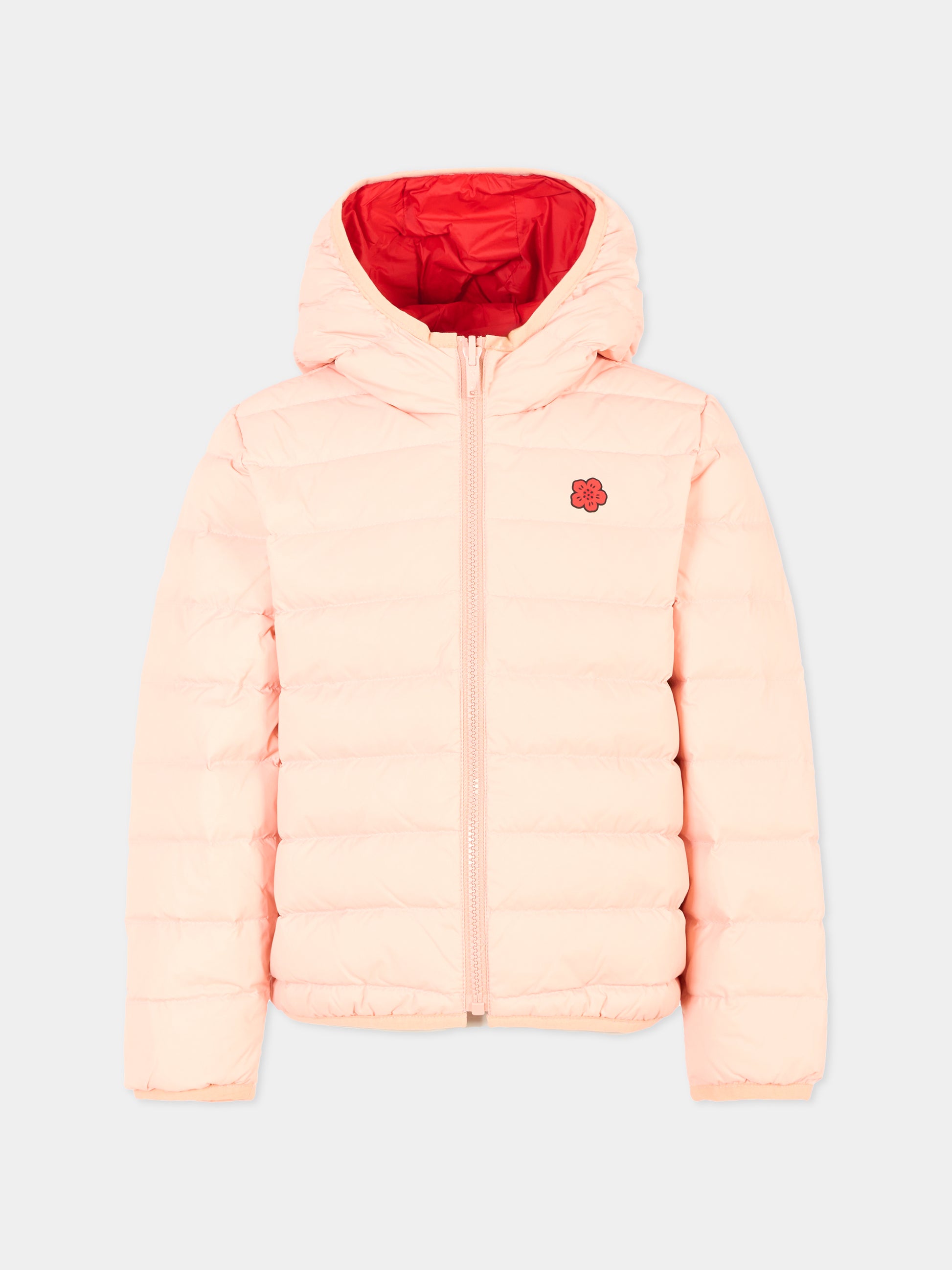 Piumino reversibilie rosa per bambina con papavero,Kenzo Kids,K61470 S39
