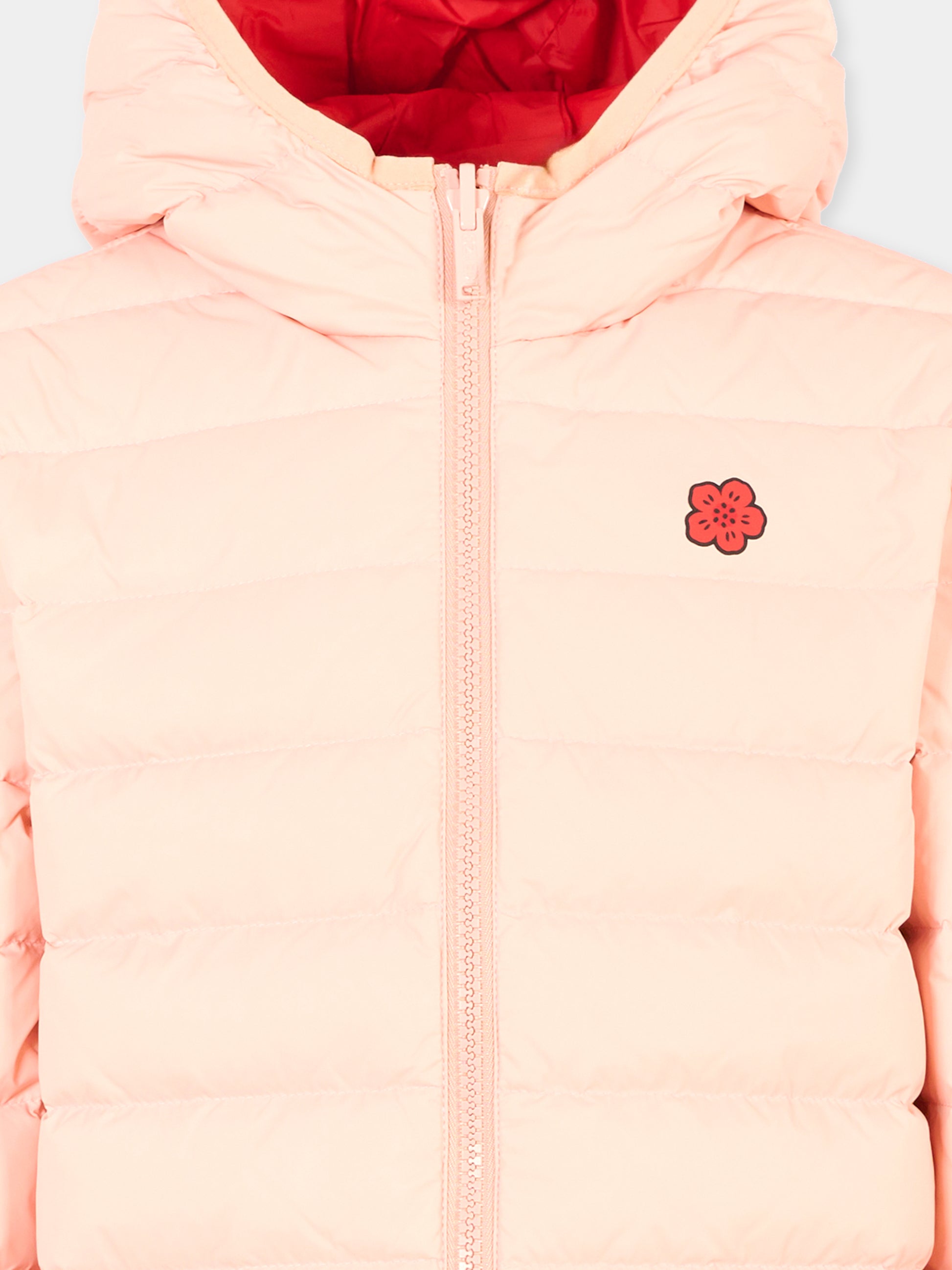 Piumino reversibilie rosa per bambina con papavero,Kenzo Kids,K61470 S39