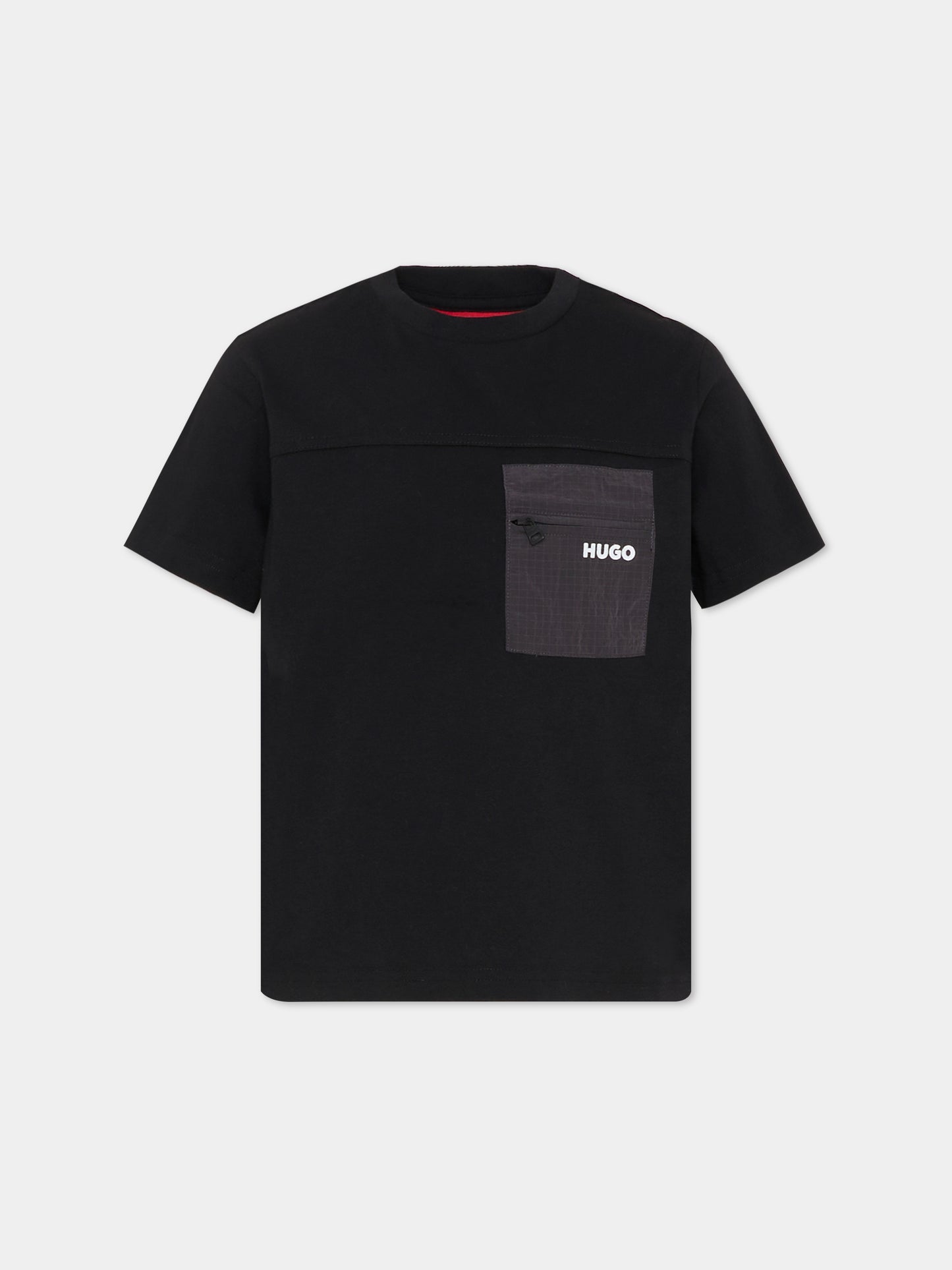 T-shirt nera per bambino con logo,Hugo,G00441 09B