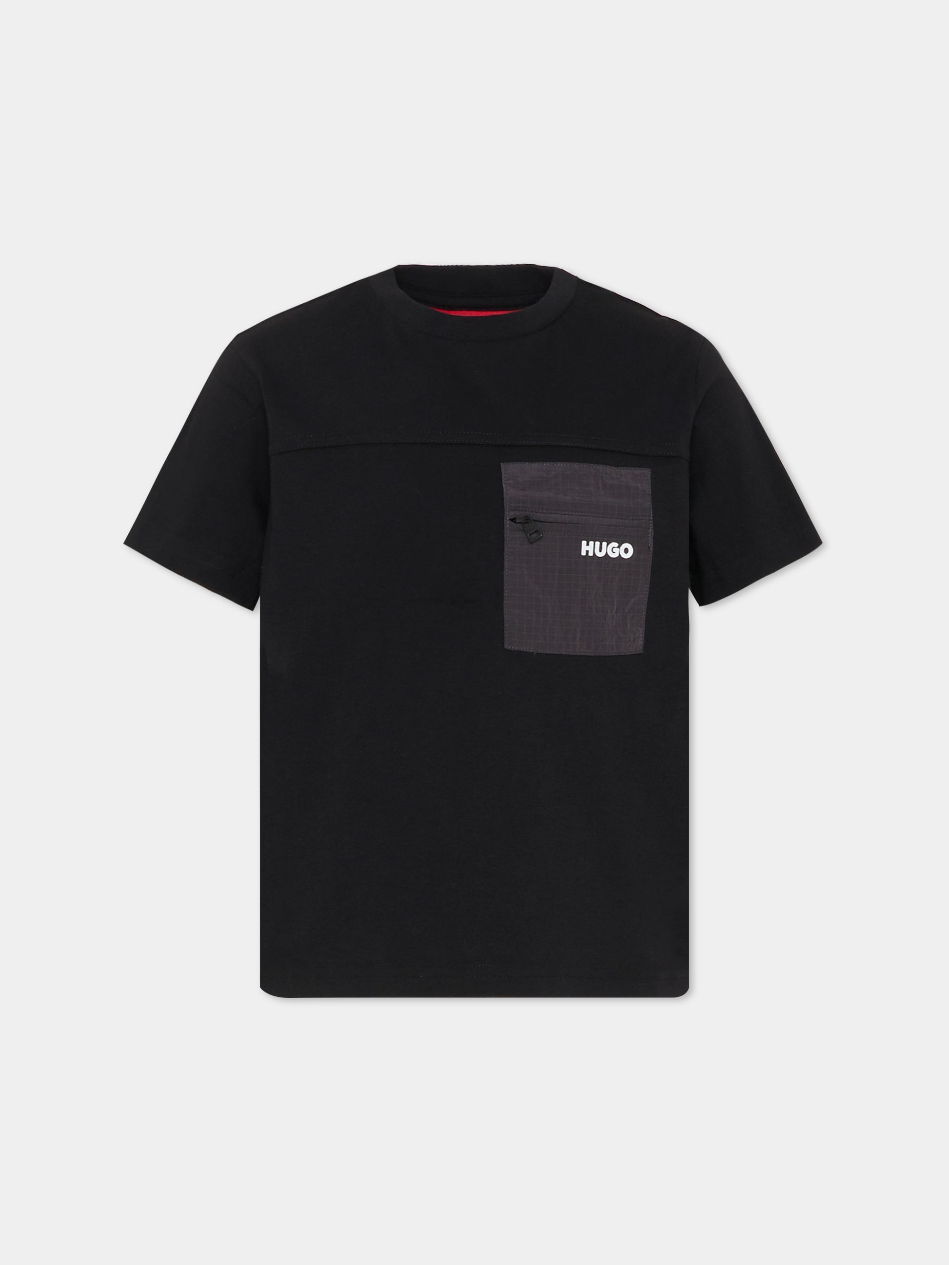 T-shirt nera per bambino con logo,Hugo,G00441 09B