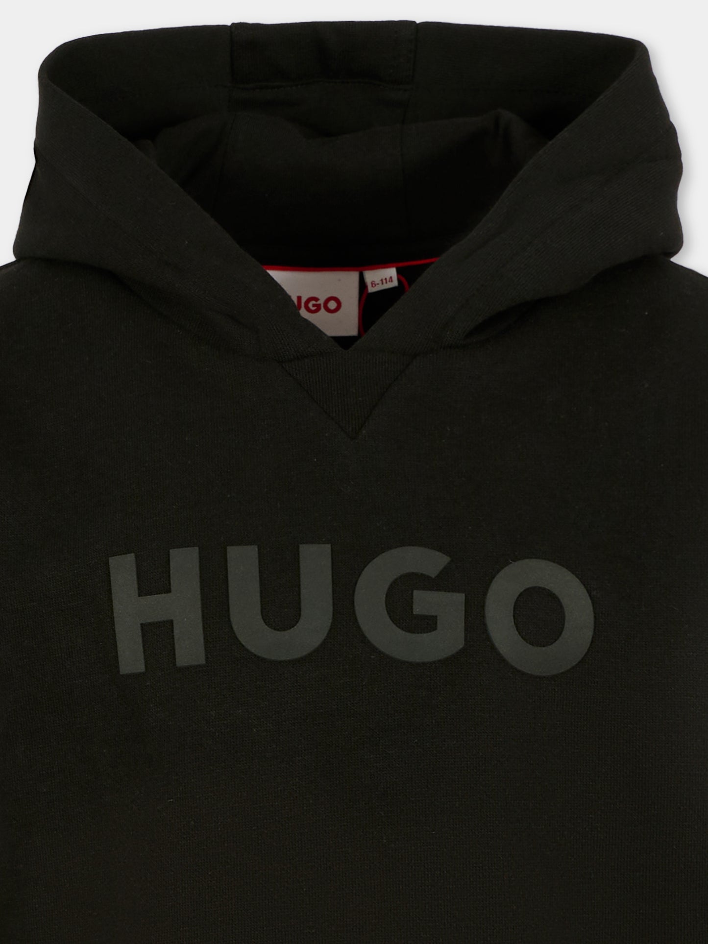 Felpa nera per bambino con logo grigio,Hugo,G00446 09B