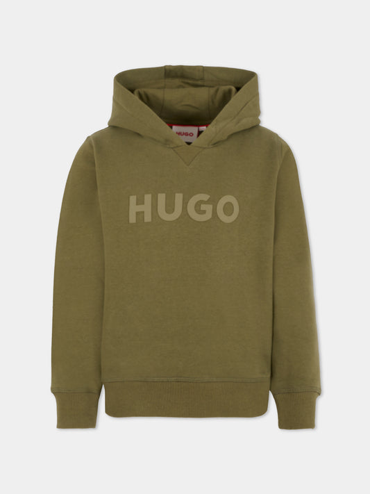 Felpa verde per bambino con logo,Hugo,G00446 65F