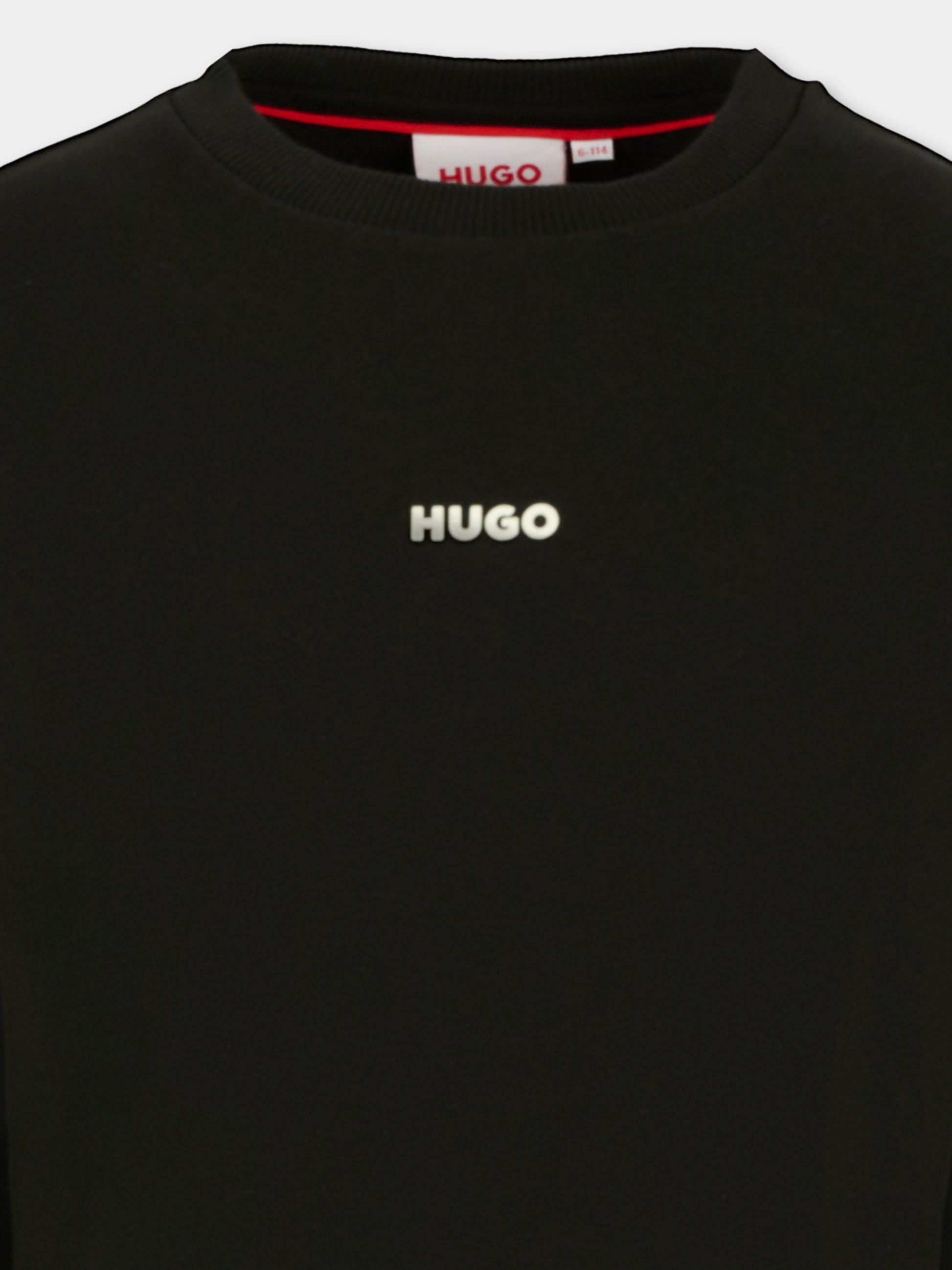 Felpa nera per bambino con logo bianco,Hugo,G00447 09B