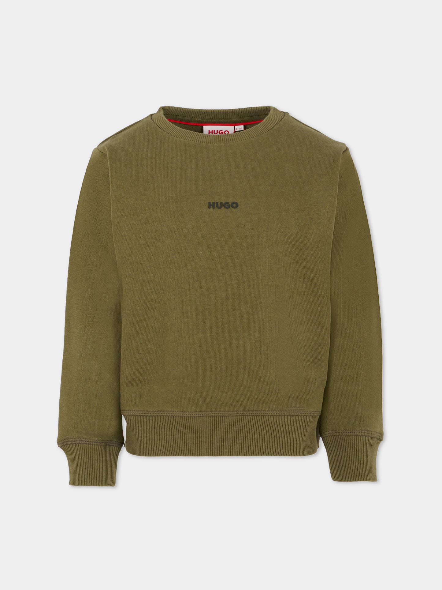 Felpa verde per bambino con logo nero,Hugo,G00447 65F