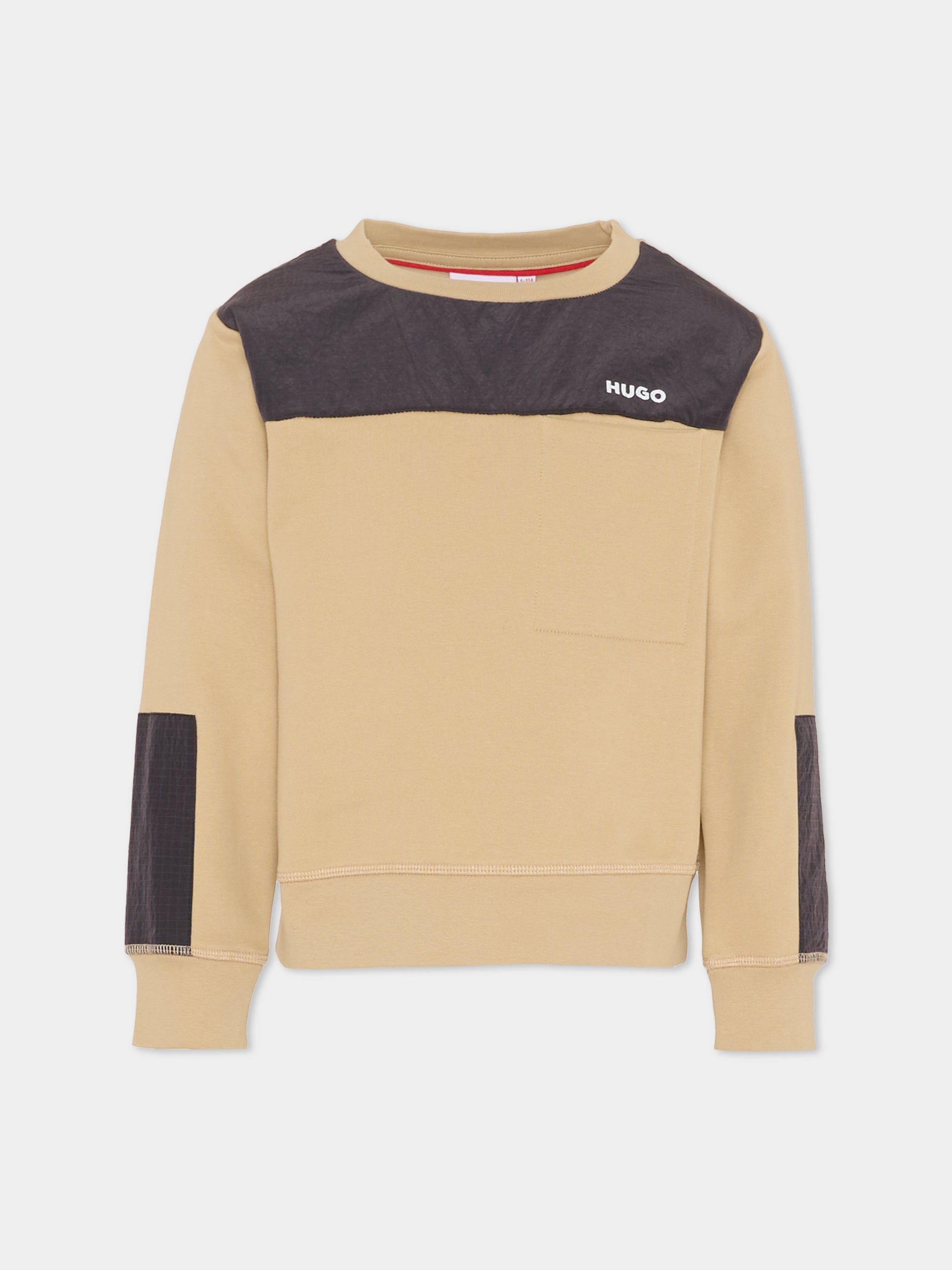 Felpa beige per bambino con logo,Hugo,G00449 P90