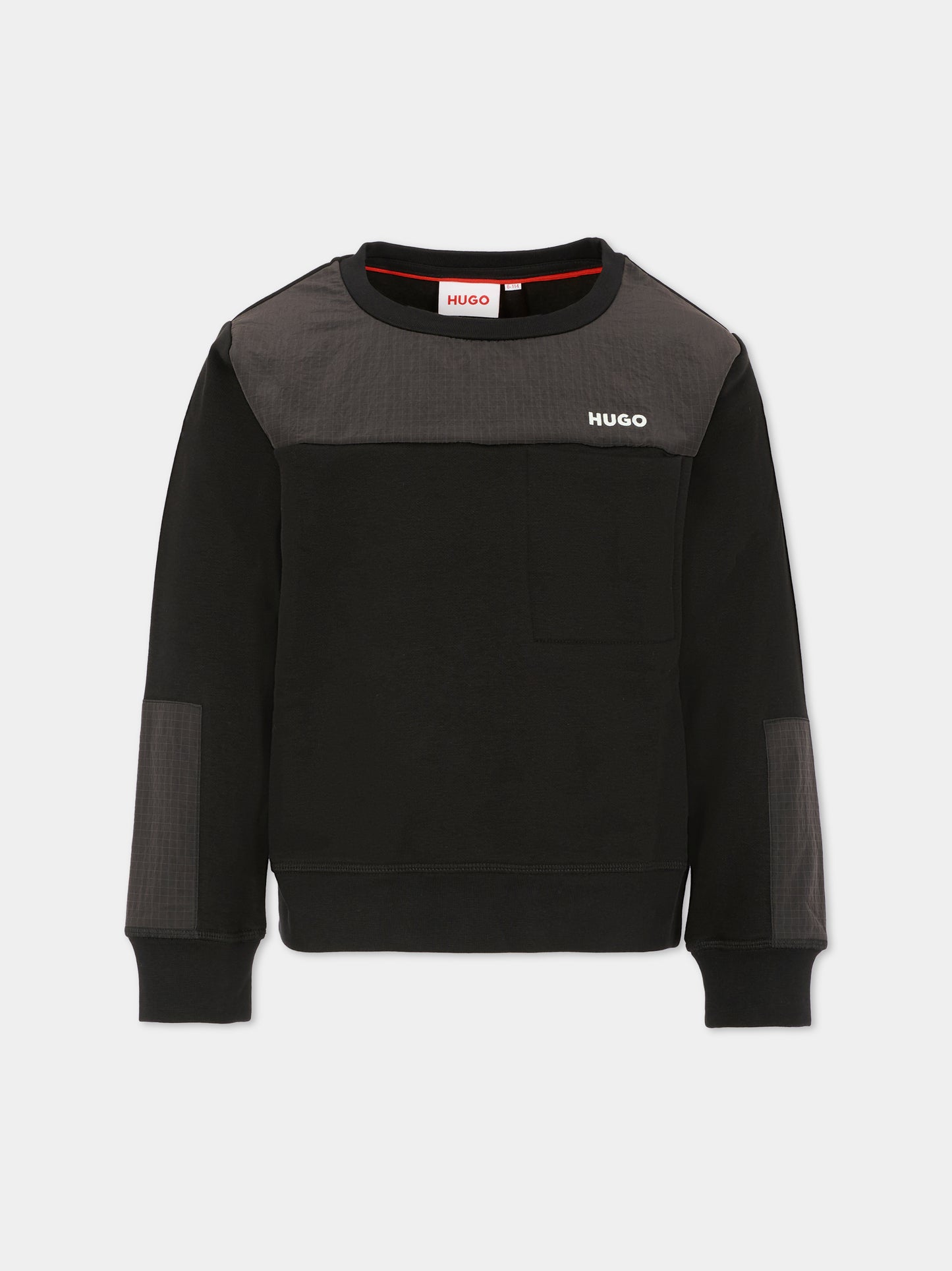 Felpa nera per bambino con logo,Hugo,G00449 09B