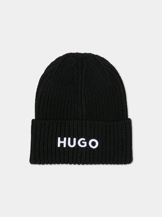 Berretto nero per bambino con logo,Hugo,G00545 09B