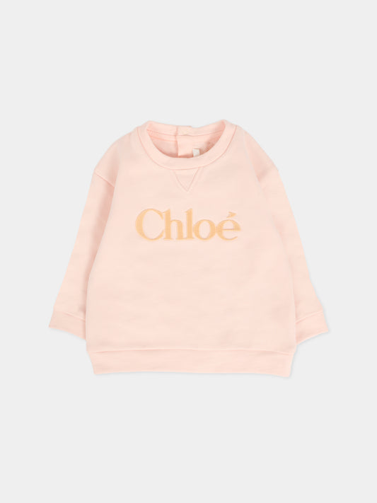 Felpa rosa per neonata con logo,Chloé Kids,C20702 46J