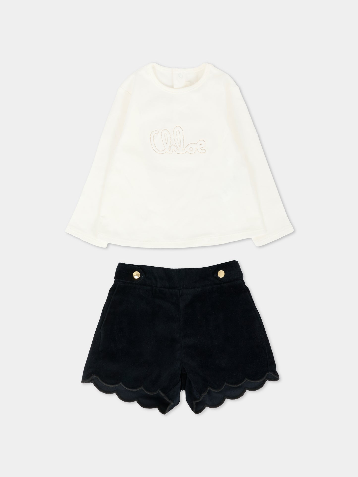 Completo blu per neonata con logo,Chloé Kids,C20719 N68