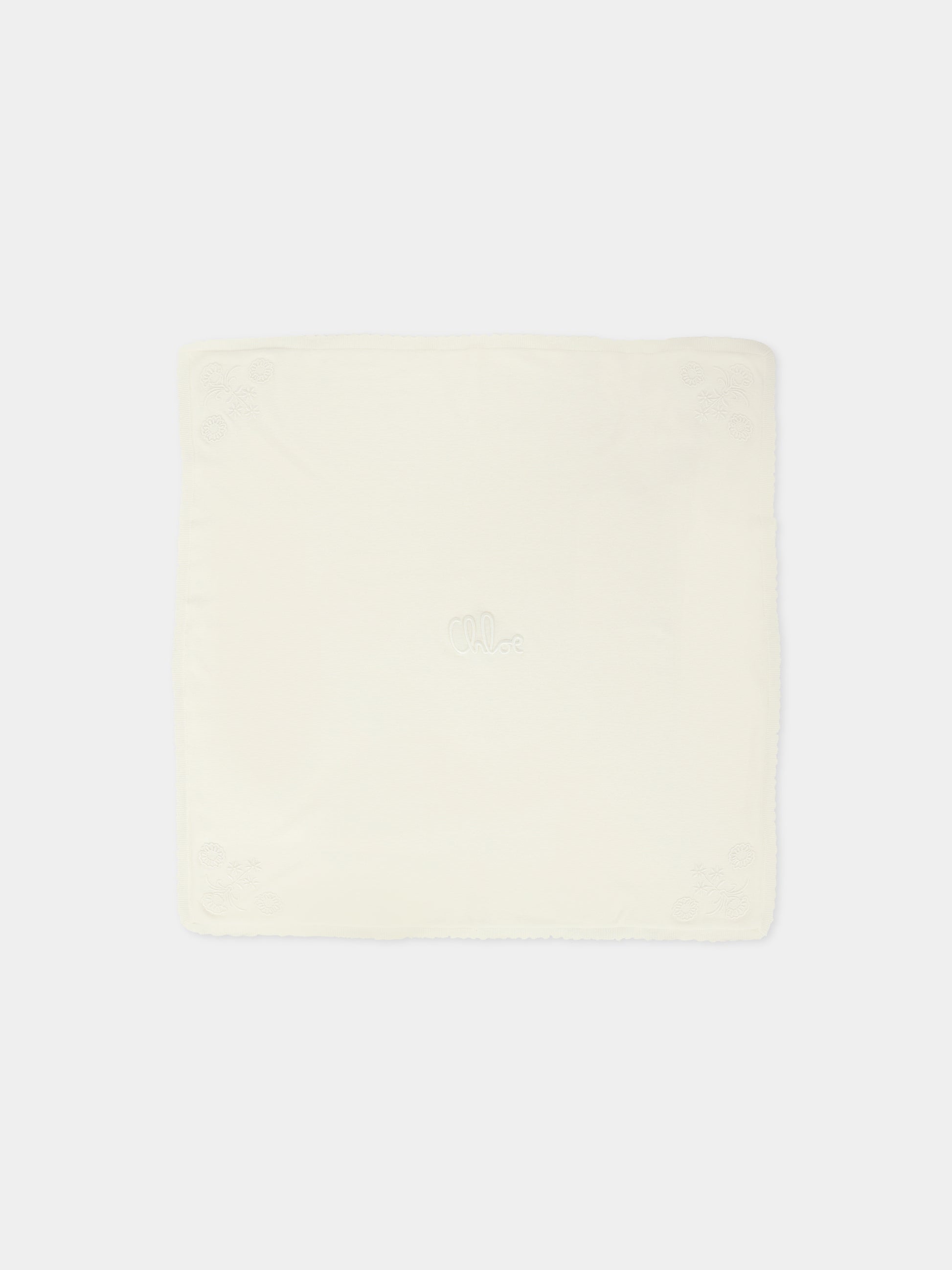 Coperta avorio per neonata con logo,Chloé Kids,C20771 117
