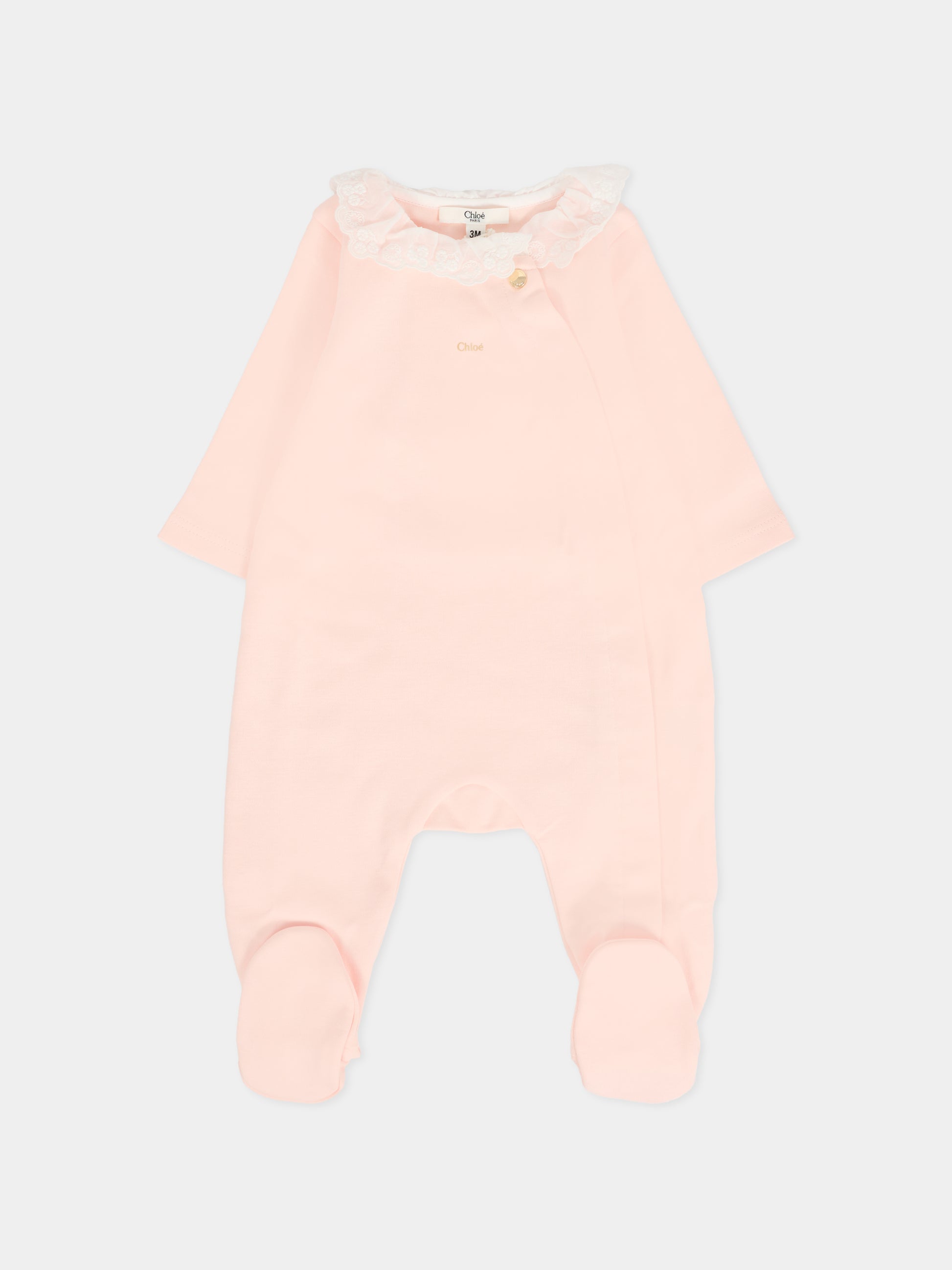 Set tutina rosa per neonata con logo oro,Chloé Kids,C20773 45Q