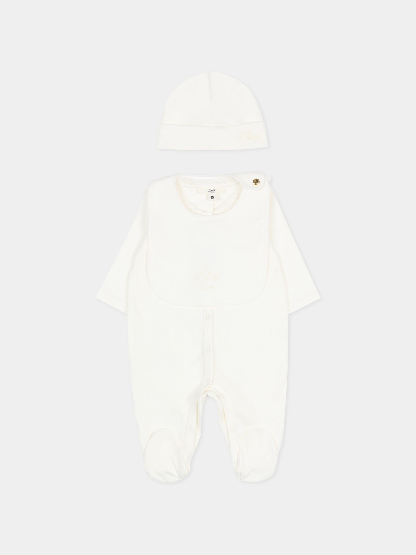 Set tutina avorio per neonata con logo,Chloé Kids,C20776 117