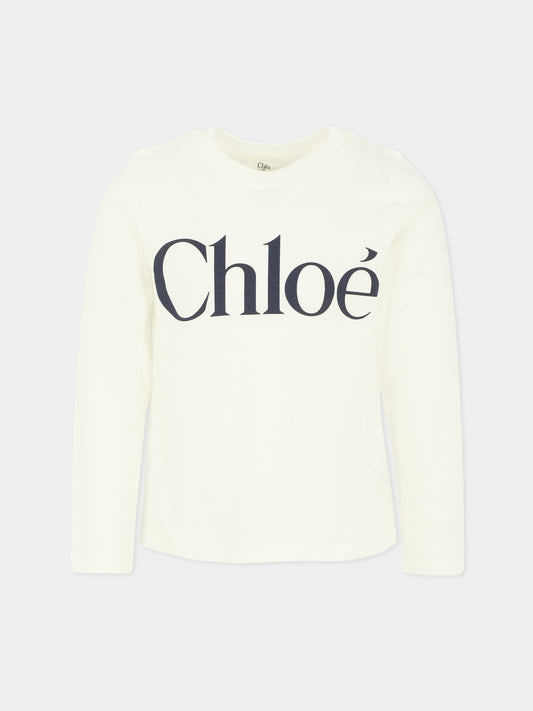 T-shirt bianca per bambina con logo,Chloé Kids,C20650 117