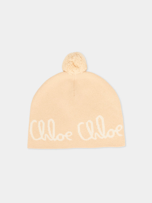 Berretto beige per bambina con logo,Chloé Kids,C20675 257