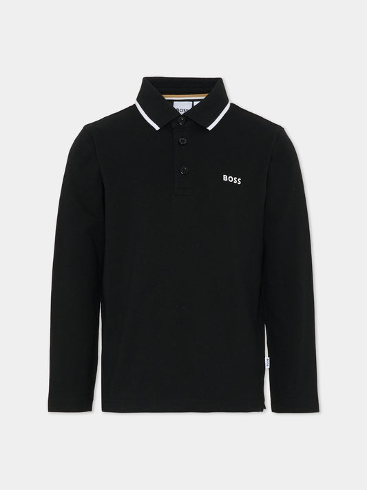 Polo nera per bambino con logo,Boss,J52330 09B