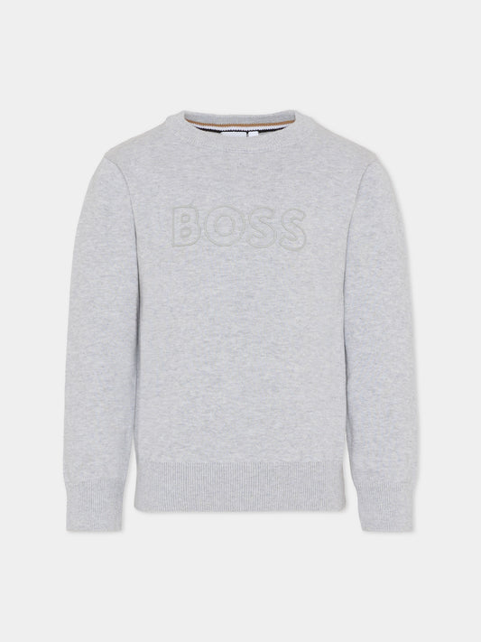 Maglione grigio per bambino con logo,Boss,J52338 A32