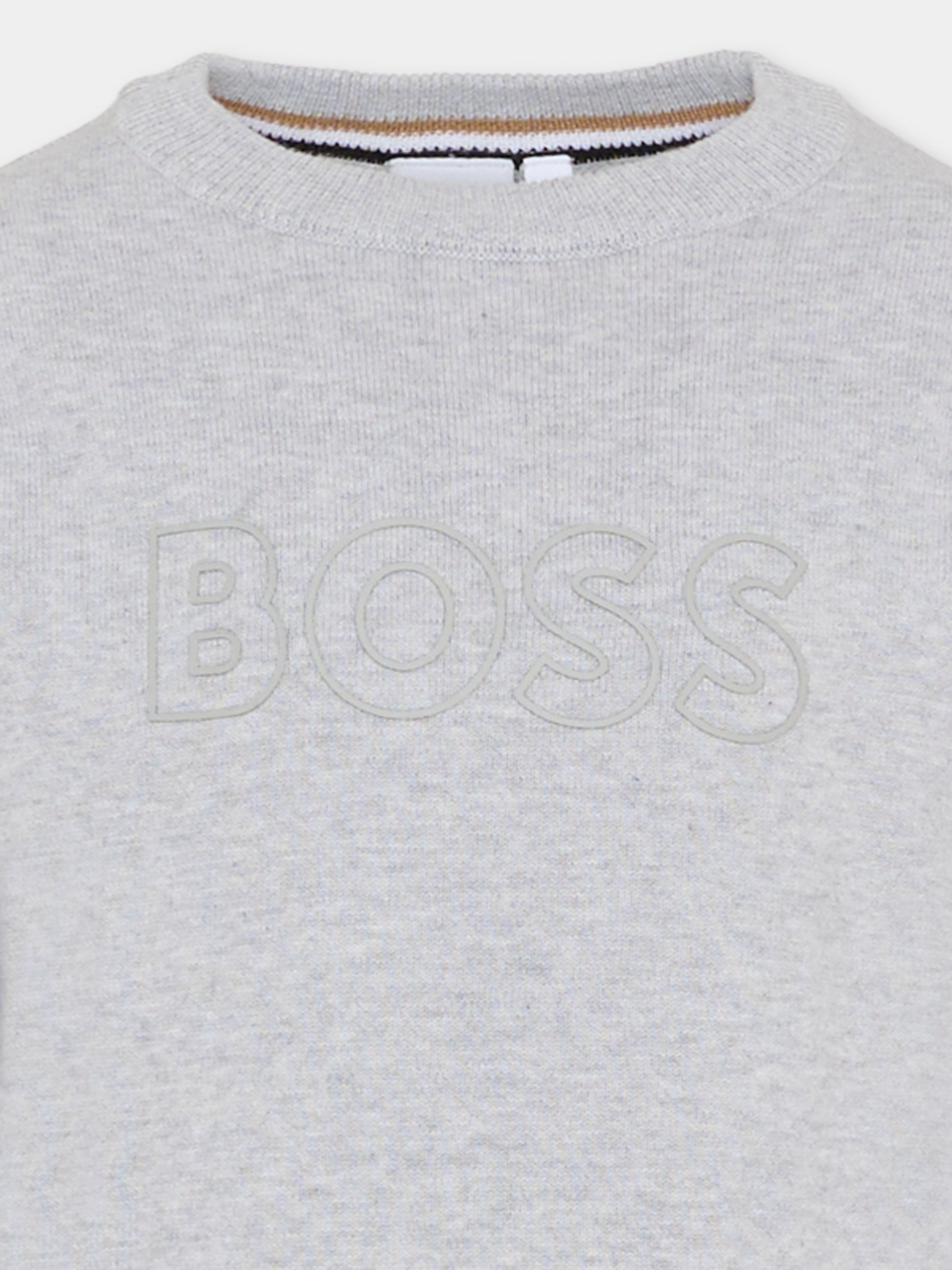 Maglione grigio per bambino con logo,Boss,J52338 A32