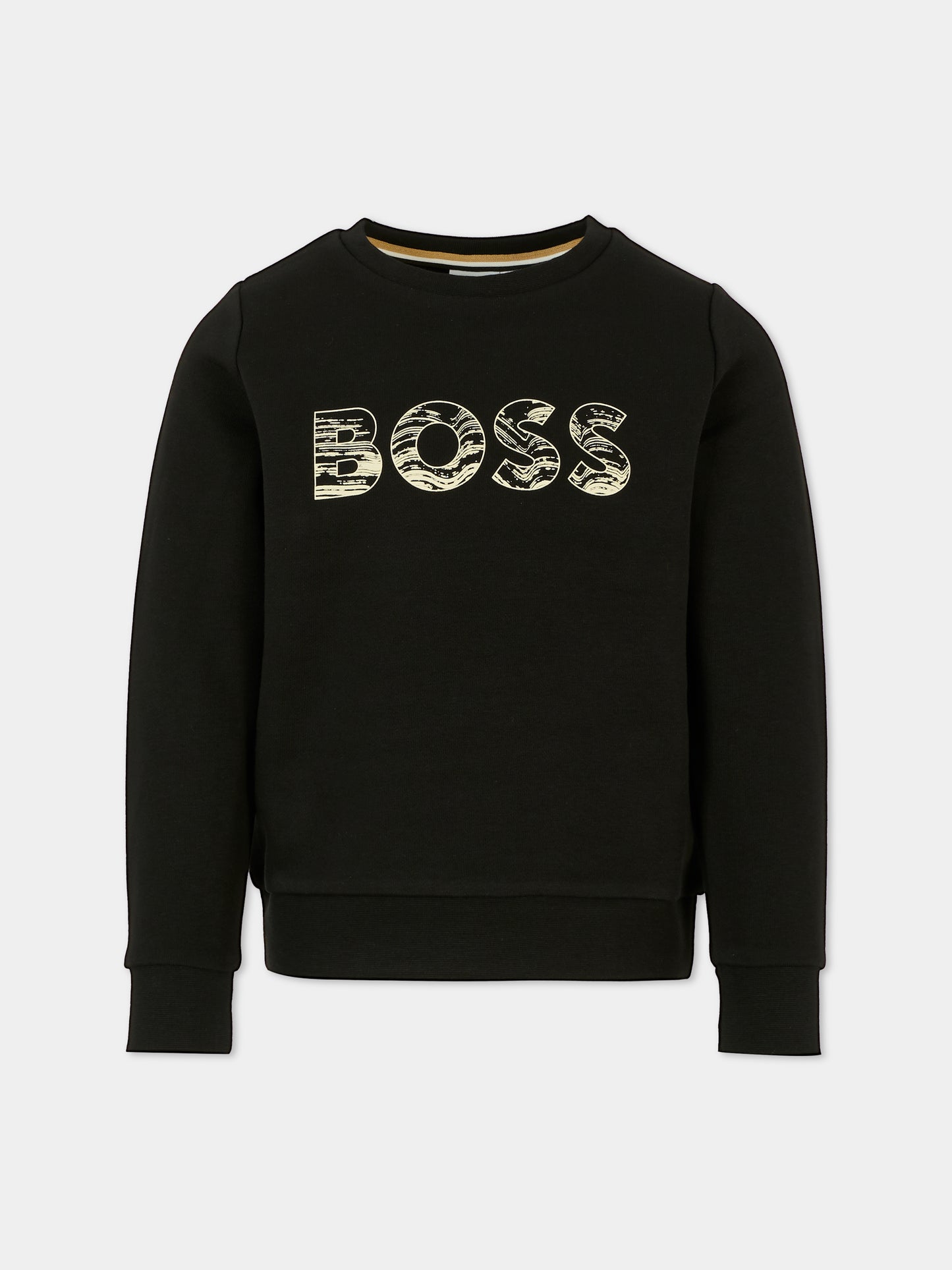 Felpa nera per bambino con logo,Boss,J52349 09B