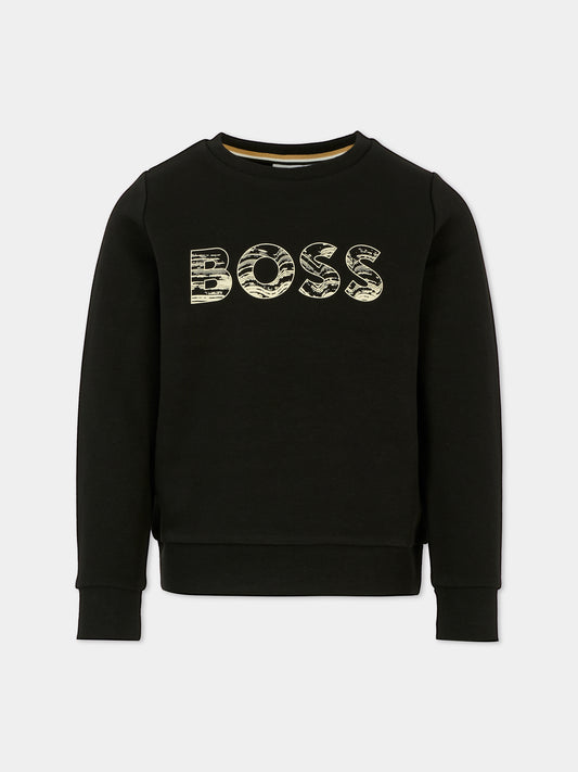 Felpa nera per bambino con logo,Boss,J52349 09B