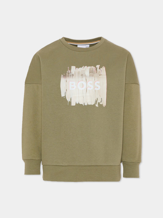 Felpa verde per bambino con logo