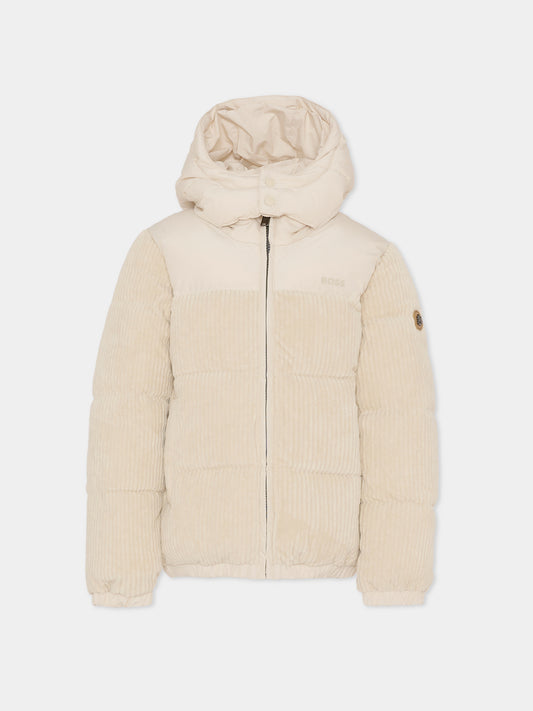 Piumino avorio per bambino con logo,Boss,J52393 21C