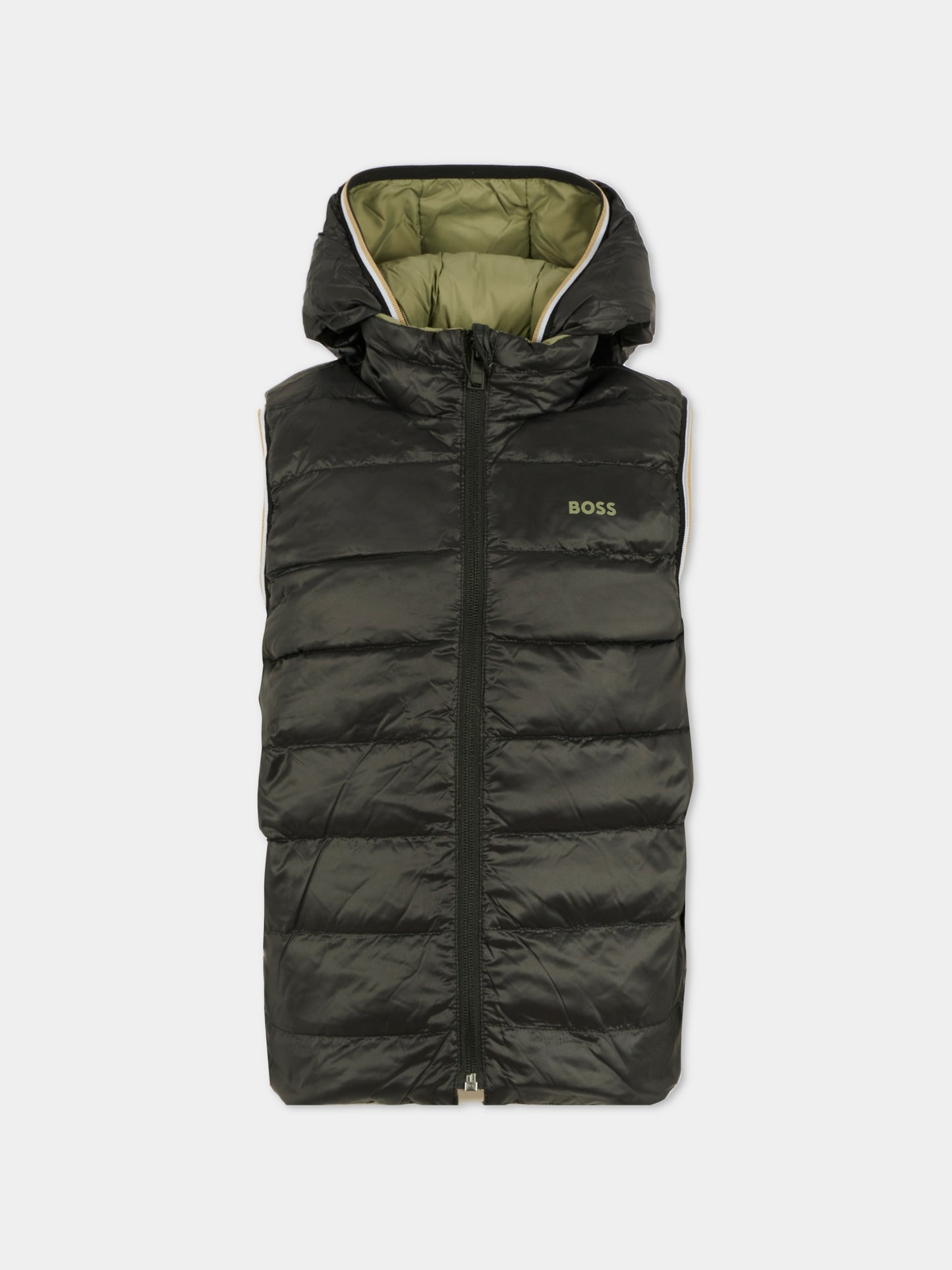Gilet reversibile verde per bambino con logo,Boss,J52395 724