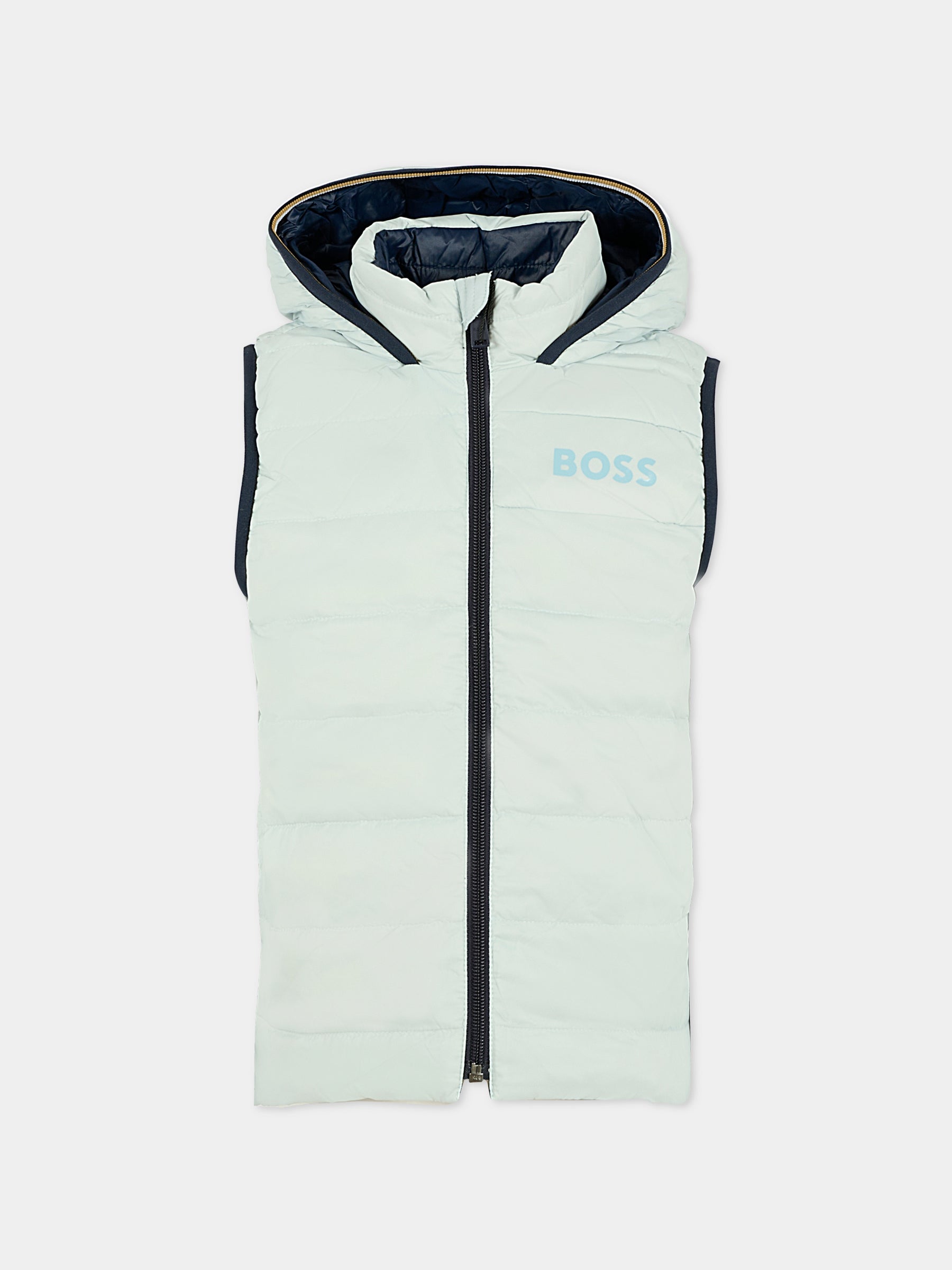 Gilet reversibile celeste per bambino con logo,Boss,J52395 791