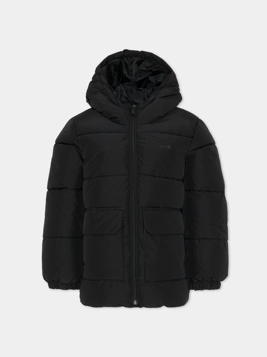 Piumino nero per bambino con logo,Boss,J52396 09B