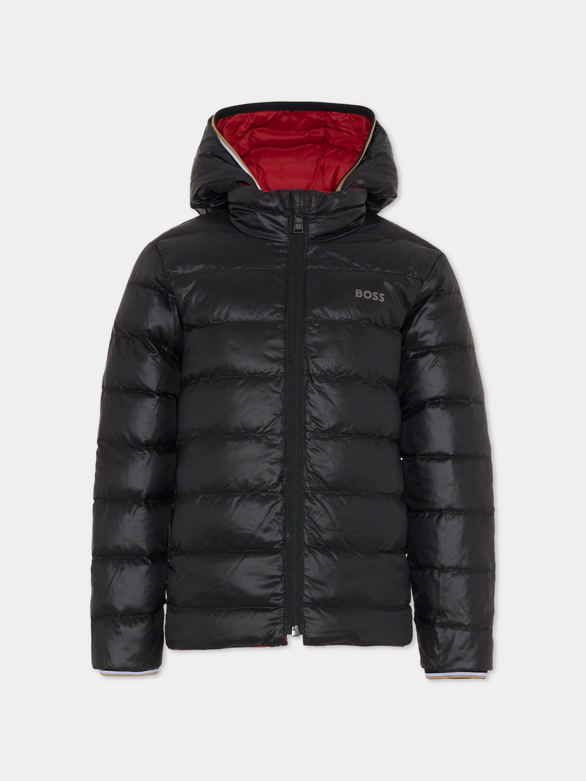 Piumino reversibile rosso per bambino con logo,Boss,J52398 96D