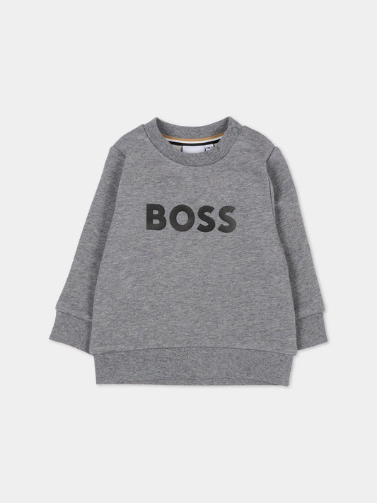 Felpa grigia per neonato con logo,Boss,J52458 A46