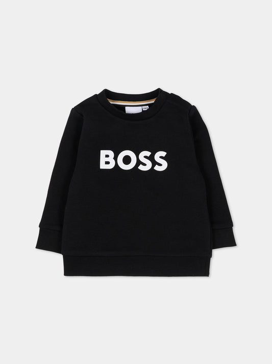 Felpa nera per neonato con logo,Boss,J52458 09B