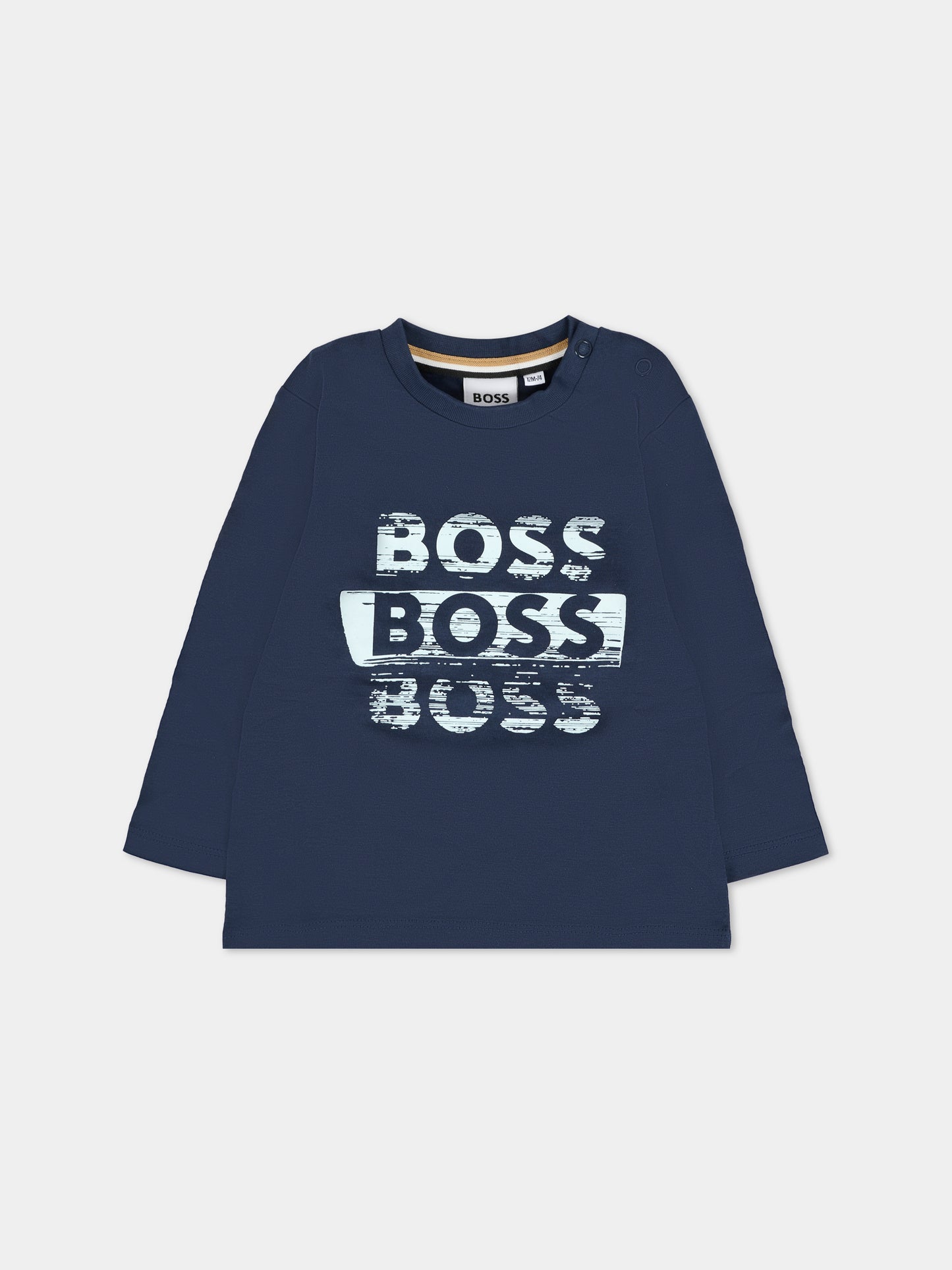 T-shirt blu per neonato con logo,Boss,J52463 849
