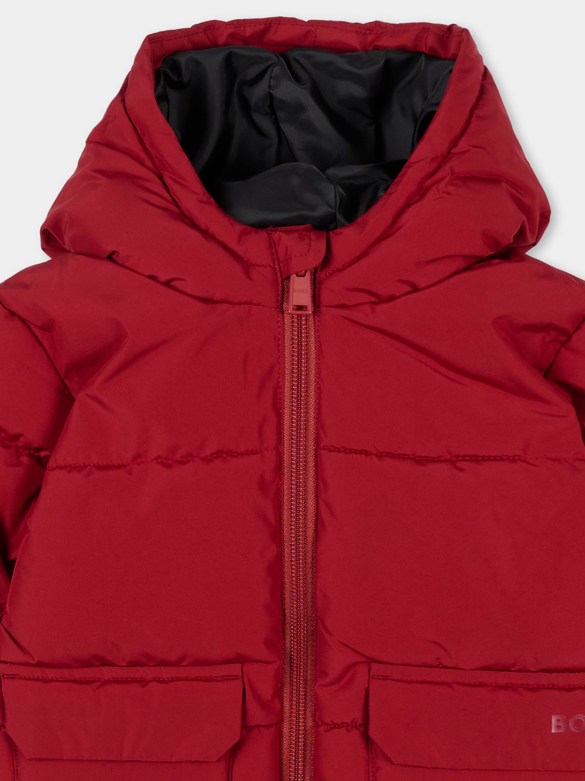 Piumino rosso per neonato con logo,Boss,J52476 96D