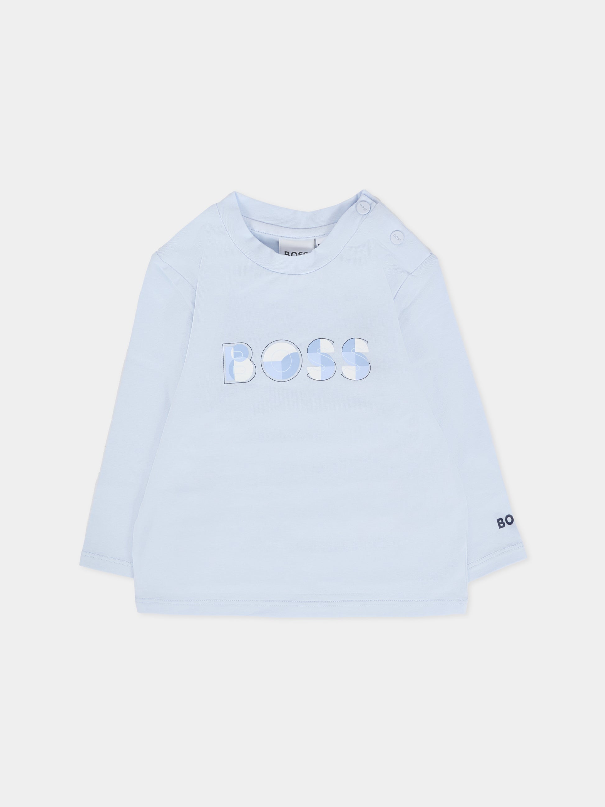 T-shirt celeste per neonato con logo,Boss,J52514 771