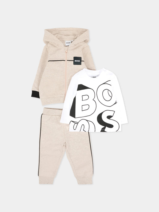 Completo beige per neonato con logo,Boss,J52527 B51