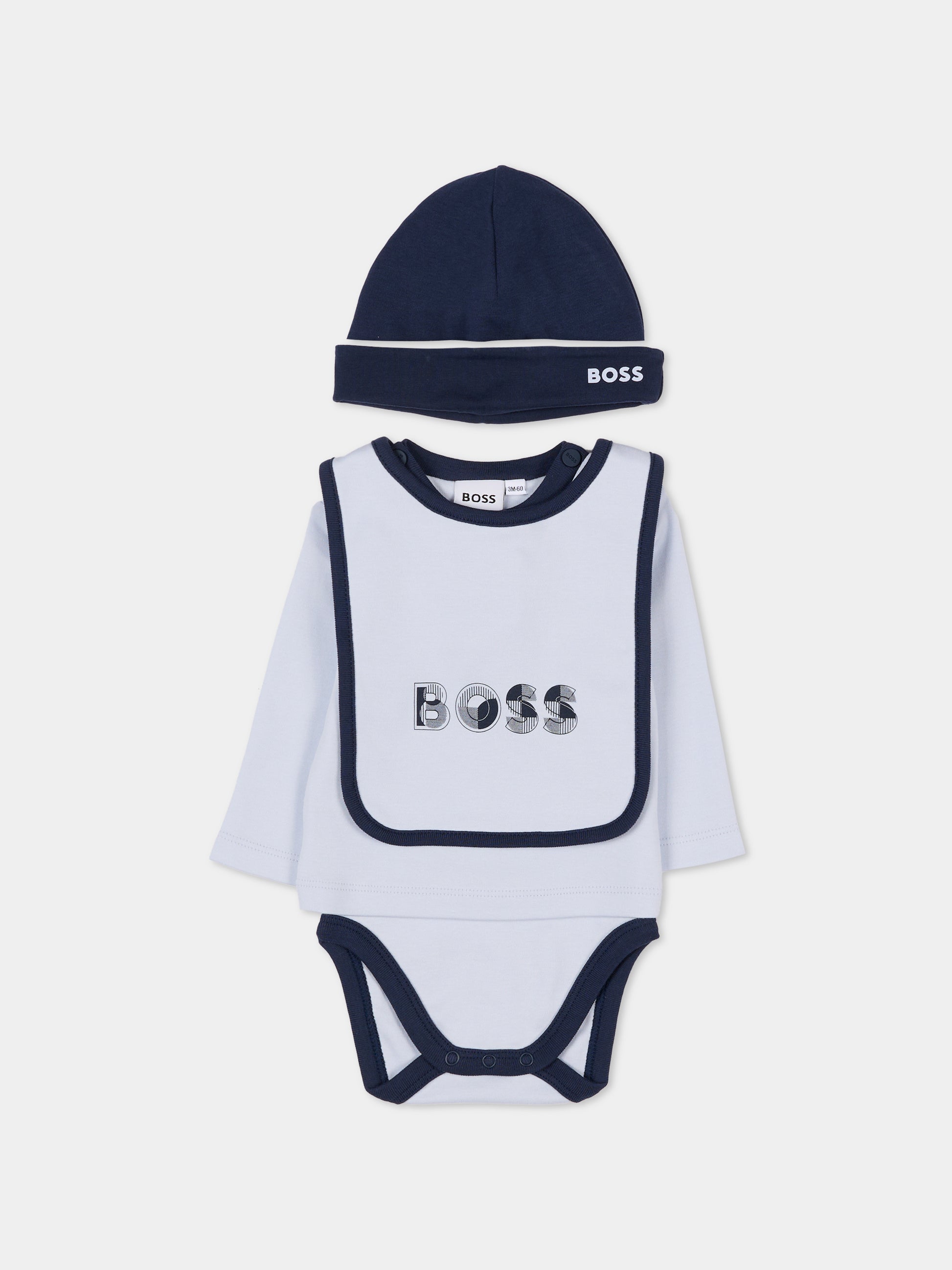 Set body azzurro per neonato con logo,Boss,J52539 771